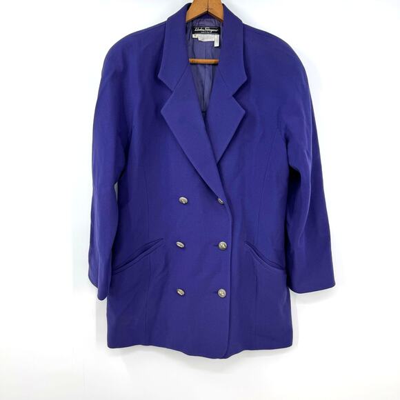 VTG Salvatore Ferragamo Double Breasted Blazer Jacket 10 Purple Wool WEAR - Picture 1 of 11